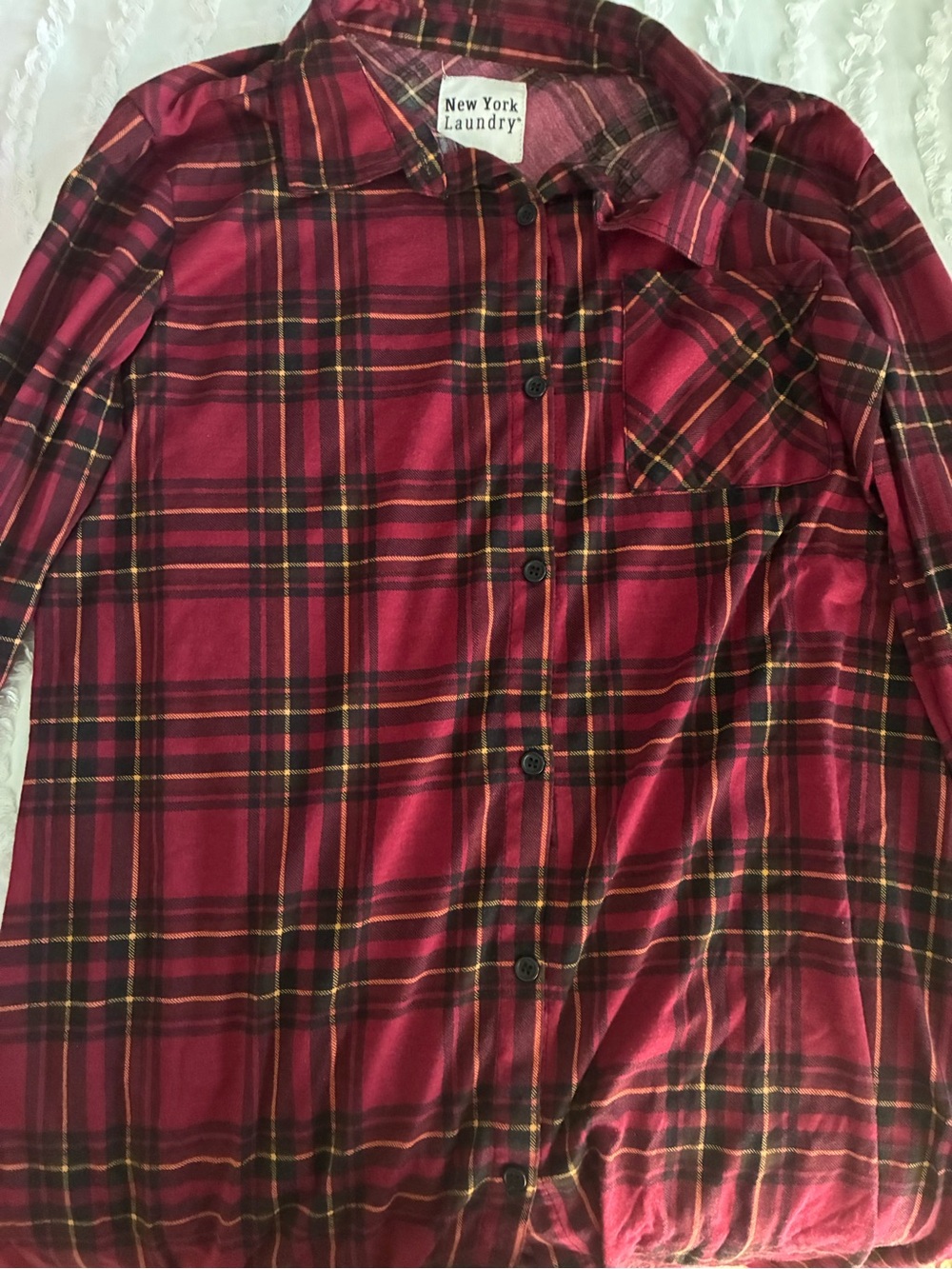 New York Laundry Christmas Red Plaid Button-Down Shirt